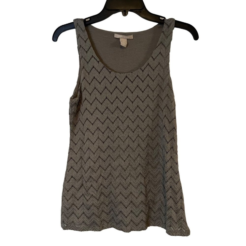 Banana Republic Tank Top Blouse Womens XS Gray Cutout 2 Layer Zigzag Pattern